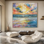 Blue, Yellow, Pink, Purple, Orange with Vivid Impasto "Tropical Dusk" Impasto Painting On Canvas PS1392