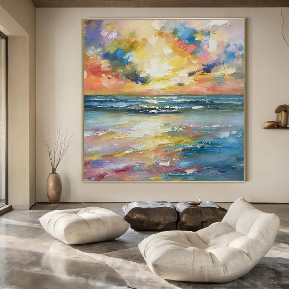 Blue, Yellow, Pink, Purple, Orange with Vivid Impasto "Tropical Dusk" Impasto Painting On Canvas PS1392