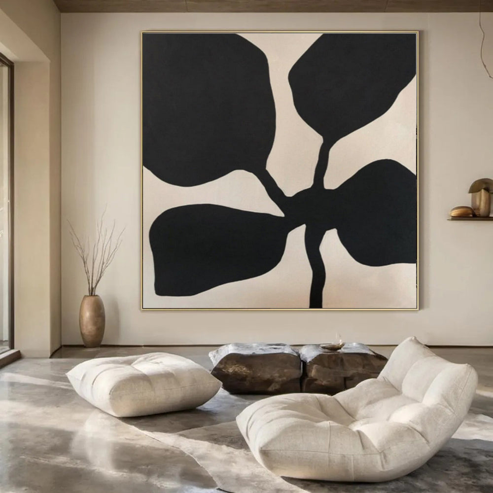 Black and Beige Organic, "Nature’s Silhouette" – Organic Abstract Painting On Canvas PS0993