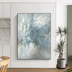 “Soft Blue - Grey Abstract Floral - like Form” - Impressionistic Abstract Painting On Canvas PS0297