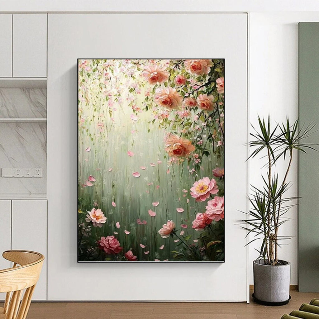 “Pink Floral Garden” - Floral, Dreamy Painting On Canvas PT1553