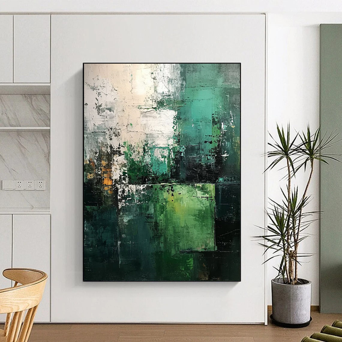 “Teal - Green Abstract Textures” - Abstract Landscape Painting On Canvas DS005