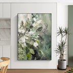 “Green - White Floral Blend” - Soft Floral Abstract Painting On Canvas PT1086