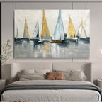 “Gold - Accented Sailboat Abstract” Abstract Painting On Canvas DKS169