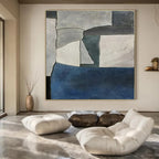 Gray, Blue, White with Geometric Shapes "Modern Mosaic" Abstract Painting On Canvas PS1425