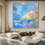 Blue, Gray, Yellow, Purple with Blended Textures "Skyward Whisper" Abstract Painting On Canvas PS1387