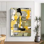 “Yellow - Grey Abstract Dynamic Shapes” - Lively Abstract Painting On Canvas PS0344