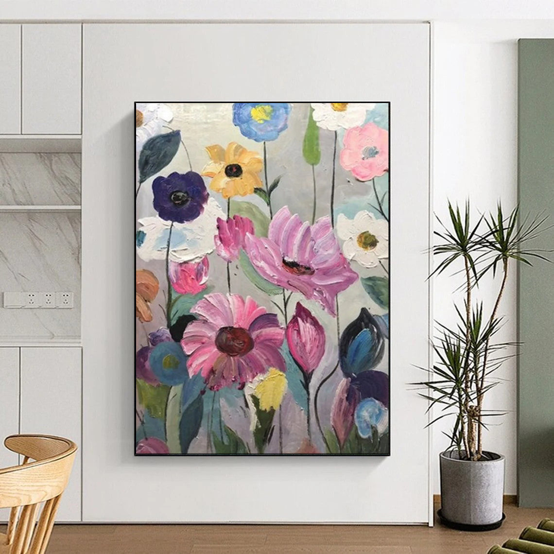 Colorful Flower Garden, Fauvist Blooms, Oil Painting On Canvas PT2099