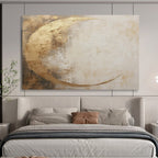 “Gold and Beige Abstract Moon” - Textured Minimalist Painting On Canvas PT081