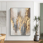 “Gold - Gray Textured Abstraction” - Gold, Gray, White Abstract Textured Painting On Canvas PS0576