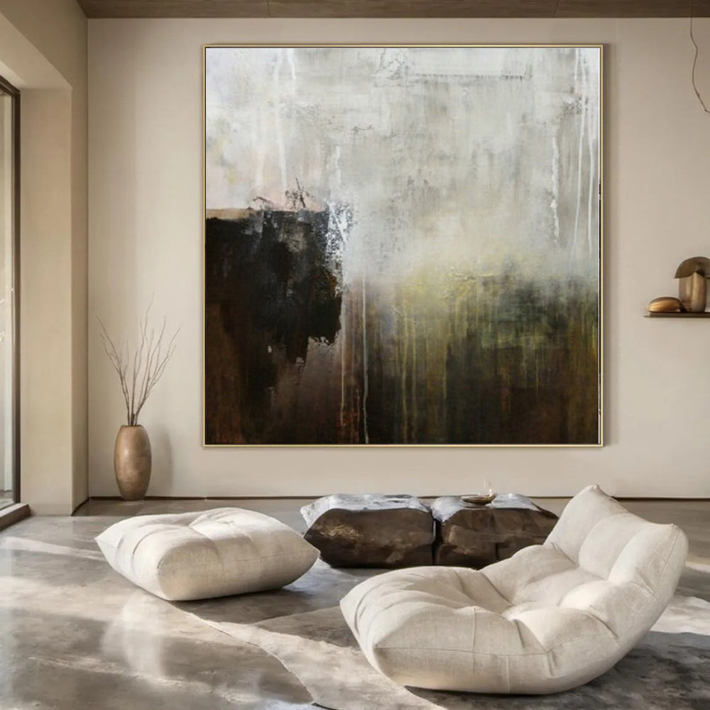 Gray, Brown, Black and White with Muted Transitions "Earthy Evolution" Abstract Painting On Canvas PS1151
