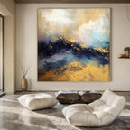 Blue - Purple Waves with Gold, "Gilded Surf" – Abstract Seascape Painting On Canvas PS0920