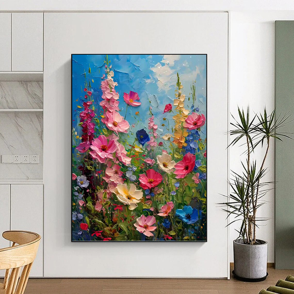 “Vibrant Flower Field” - Impressionistic, Lush - Themed Painting On Canvas PT1594