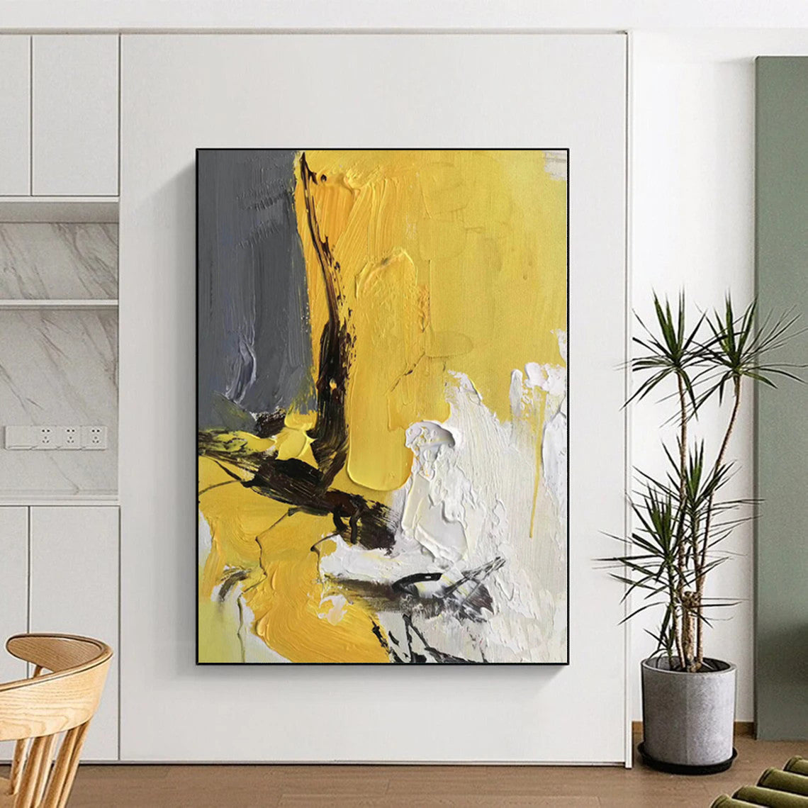 “Yellow - Grey Abstract Textures” - Contemporary Abstract Painting On Canvas PS0295