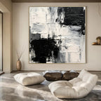 Monochrome Textured Chaos - Black and White Impasto Abstract Painting On Canvas PS1248