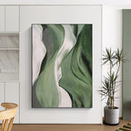 “Green and White Flowing Forms” - Abstract Botanical Painting On Canvas PT1054