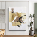 Beige, Brown, Black Organic Marks “Desert Sketch” - Painting On Canvas PS0797