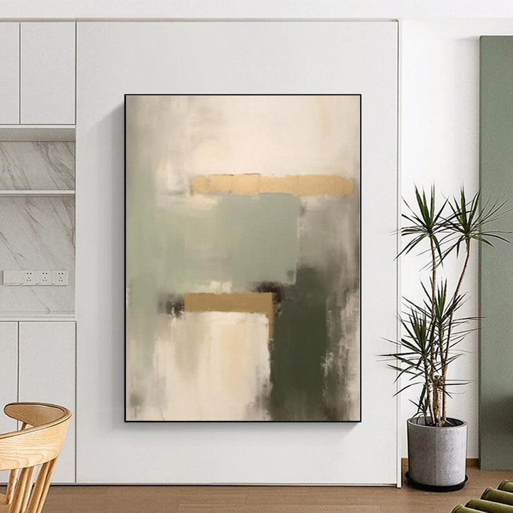 “Green - Gold - Gray Subtle Harmony” - Green, Gold, Gray Abstract Painting On Canvas PS0532
