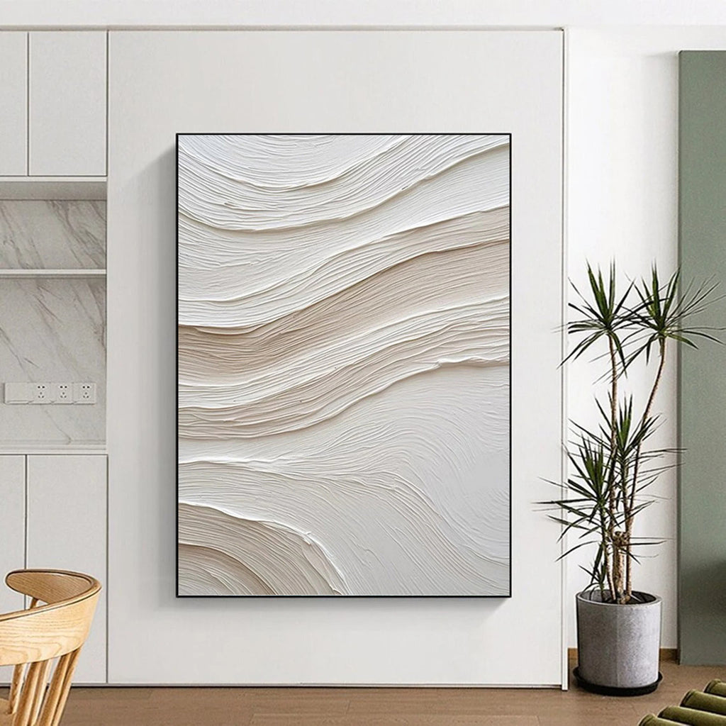“White Textured Waves” - Textural Abstract Painting On Canvas PT1024