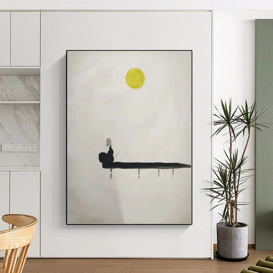 “Minimalist Moonlit Fisherman” - Abstract, Zen - Themed Painting On Canvas PT1562