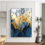 “Blue - Gold Abstract with Marble - like Textures” - Luxurious Abstract Painting On Canvas PS0285