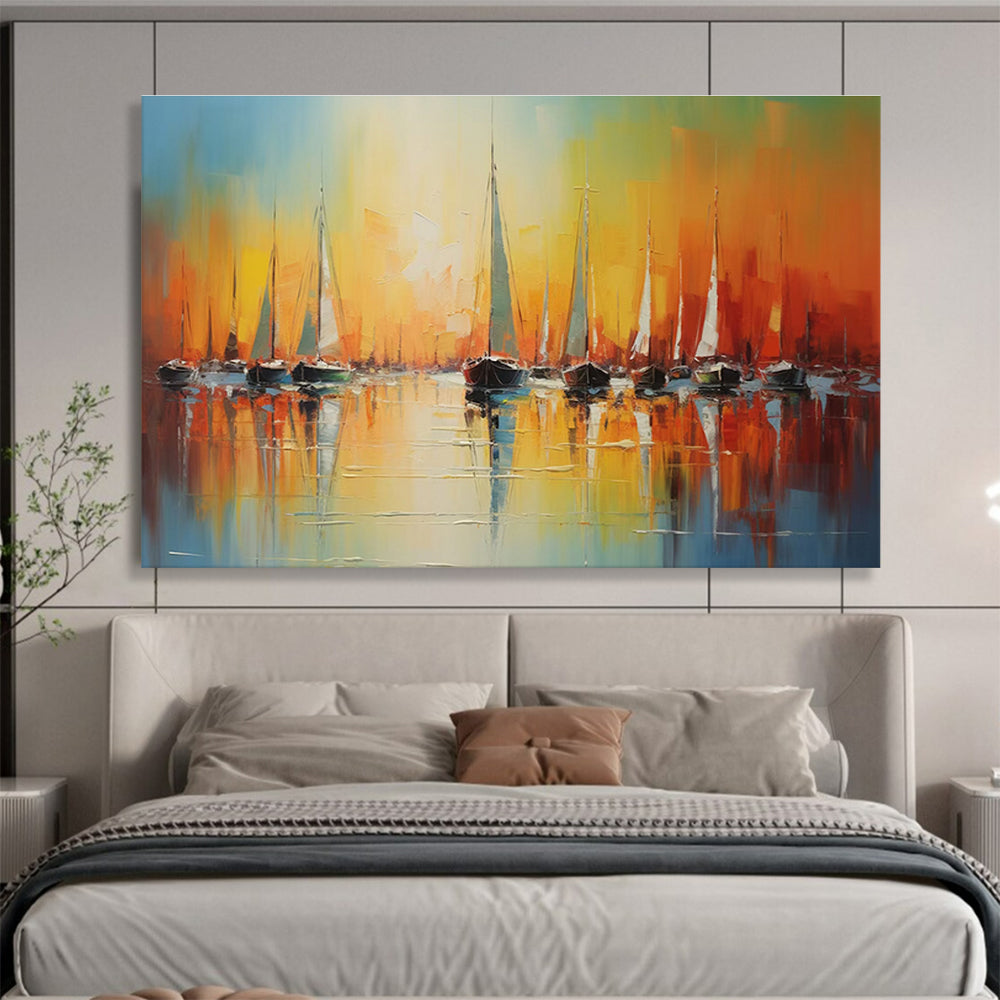 “Impasto Sailboat Sunset” - Impasto Oil Seascape Painting On Canvas DKS864