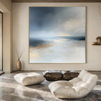 Soft Blue and Gray, "Misty Ocean" – Abstract Seascape Painting On Canvas PS0939