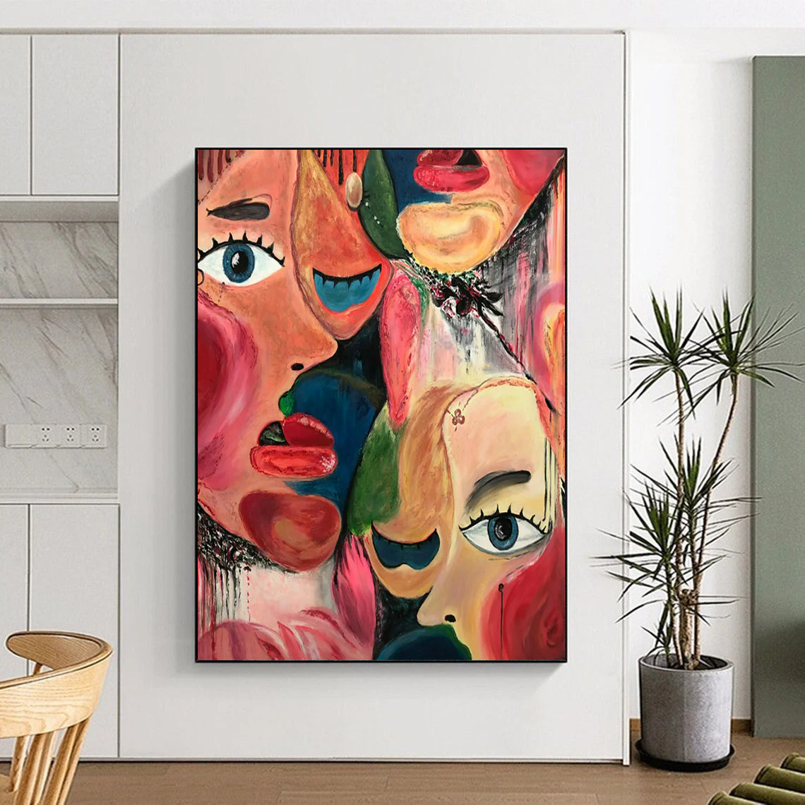 “Colorful Fragmented Faces” - Expressionist Abstract Painting On Canvas PT2235