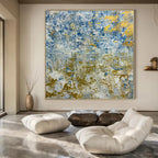 Blue and Gold Textured Blend - Abstract Impasto Waves Painting On Canvas PS1224