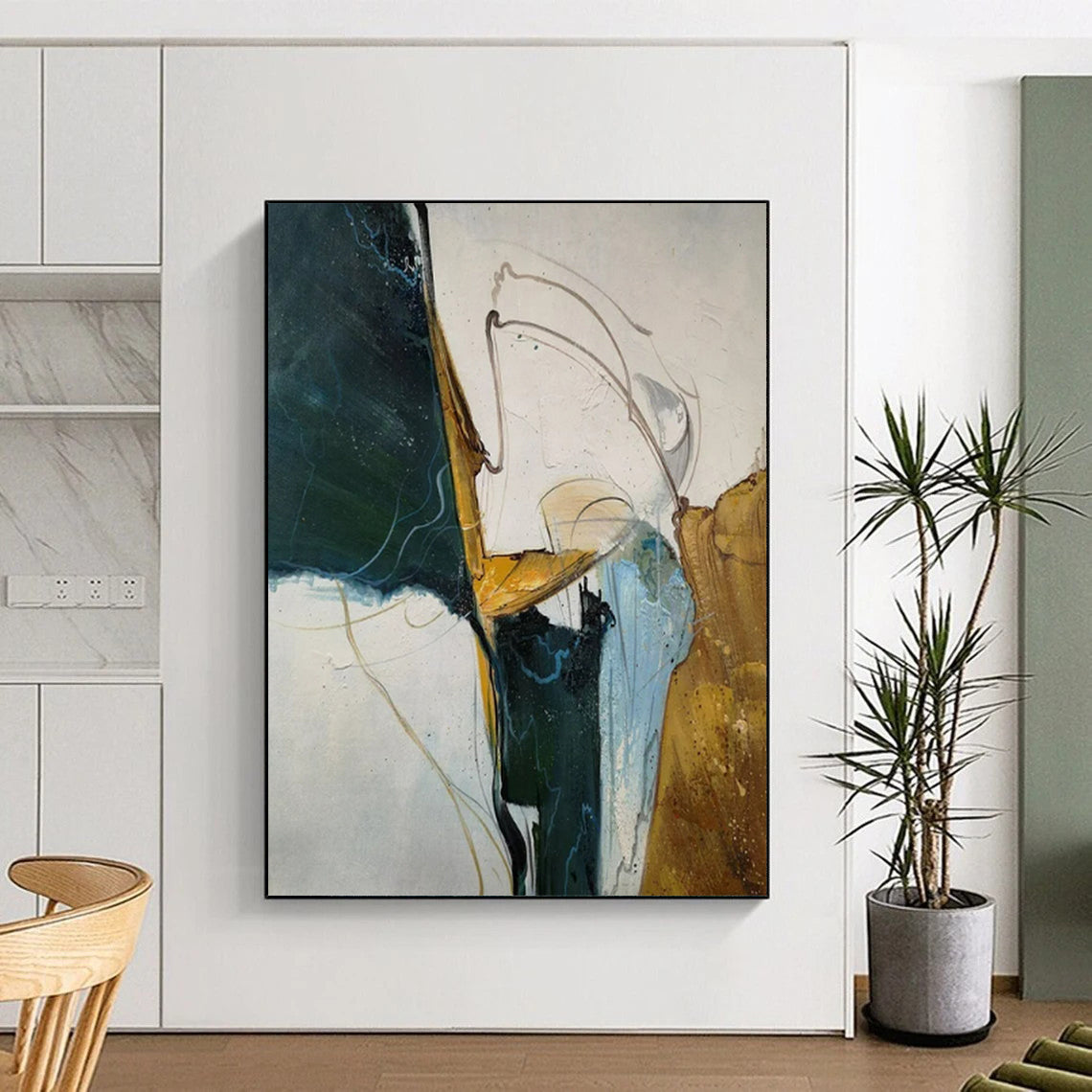 “Blue - Gray - Orange Abstract” - Abstract Landscape Painting On Canvas PT2338