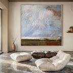Blue, Gray, Green and Brown with Textured Layers "Subtle Horizon" Abstract Landscape Painting On Canvas PS1140