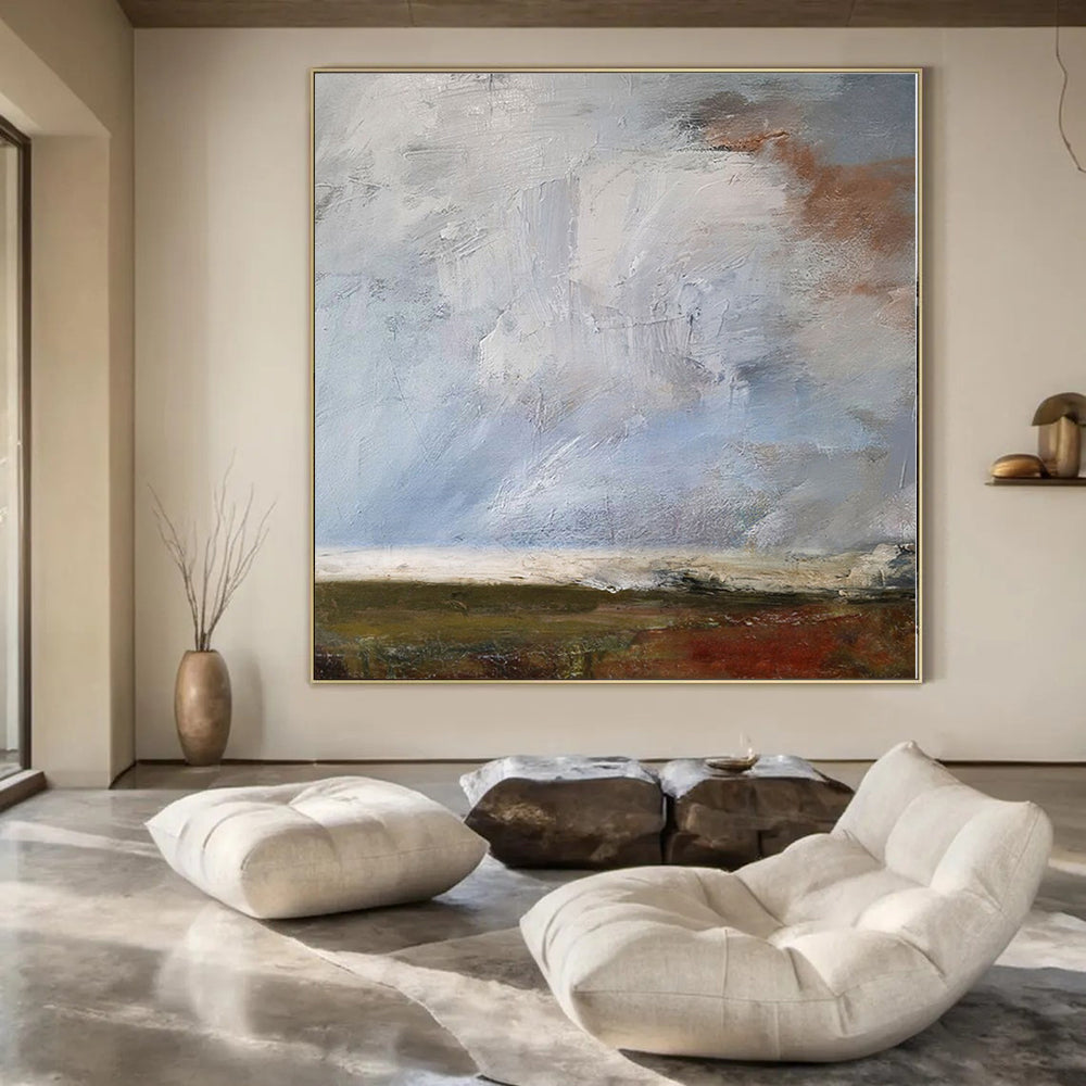 Blue, Gray, Green and Brown with Textured Layers "Subtle Horizon" Abstract Landscape Painting On Canvas PS1140