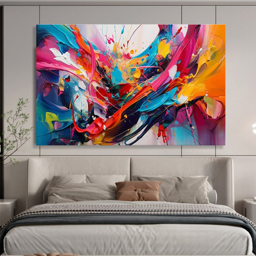 “Explosive Color Fusion” - Bold Rainbow Abstract, Dynamic Acrylic Splatter Painting On Canvas DKS690