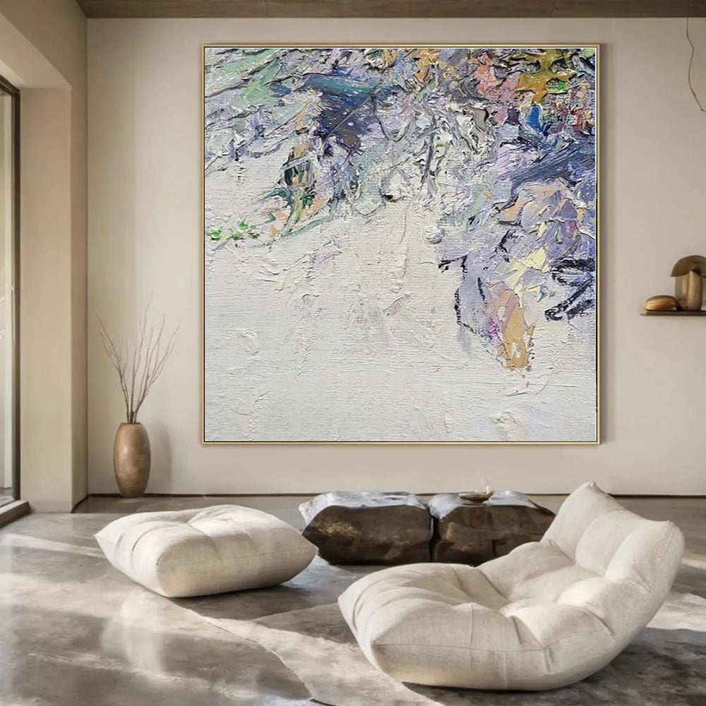 White, Colorful with Thick Textures "Colorful Chaos" Abstract Painting On Canvas PS1349