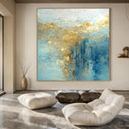 Blue, Gold, and Teal Flowing, "Celestial Current" – Abstract Fluid Painting On Canvas PS1010