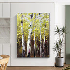 “Yellow - Green Birch Forest” - Impasto Landscape Painting On Canvas PT1282