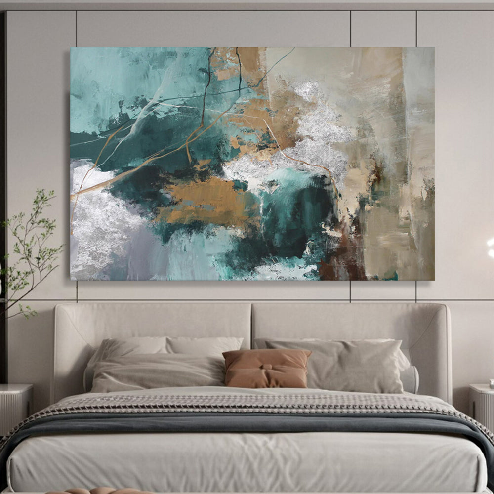 “Teal And Gold Abstract Dynamics” - Abstract Painting On Canvas DKS513