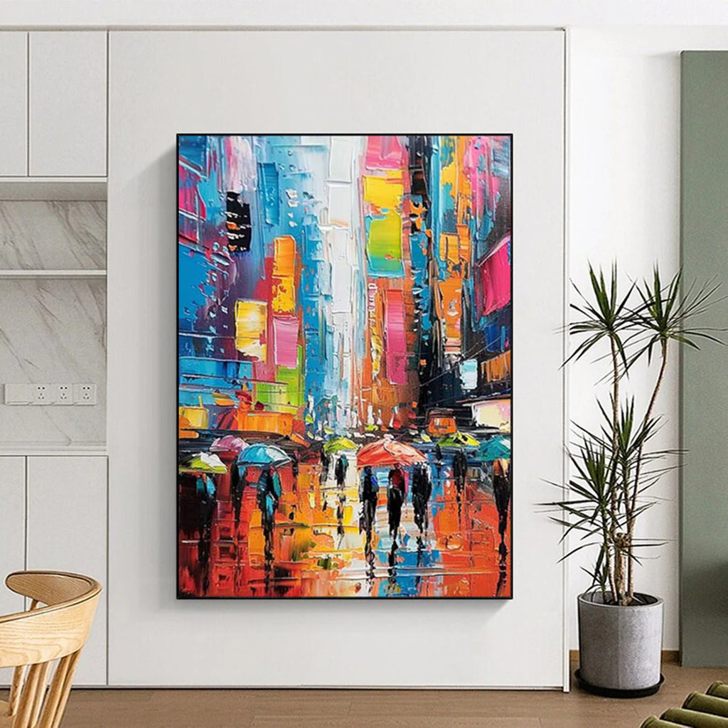 “Colorful Impasto City Street Scene” - Impasto Cityscape Painting On Canvas PT1911