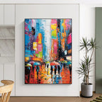 “Colorful Impasto City Street Scene” - Impasto Cityscape Painting On Canvas PT1911