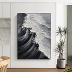 “Black and White Waves” - Seascape, Minimalist - Styled Painting On Canvas PT1658