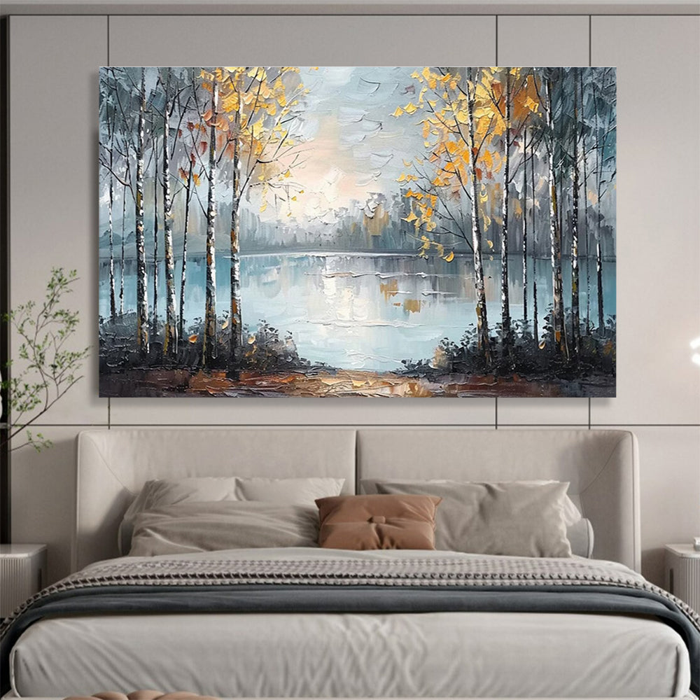 “Autumn Forest by the Lake” - Impressionistic Oil Painting on Canvas DKS904