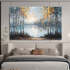 “Autumn Forest by the Lake” - Impressionistic Oil Painting on Canvas DKS904