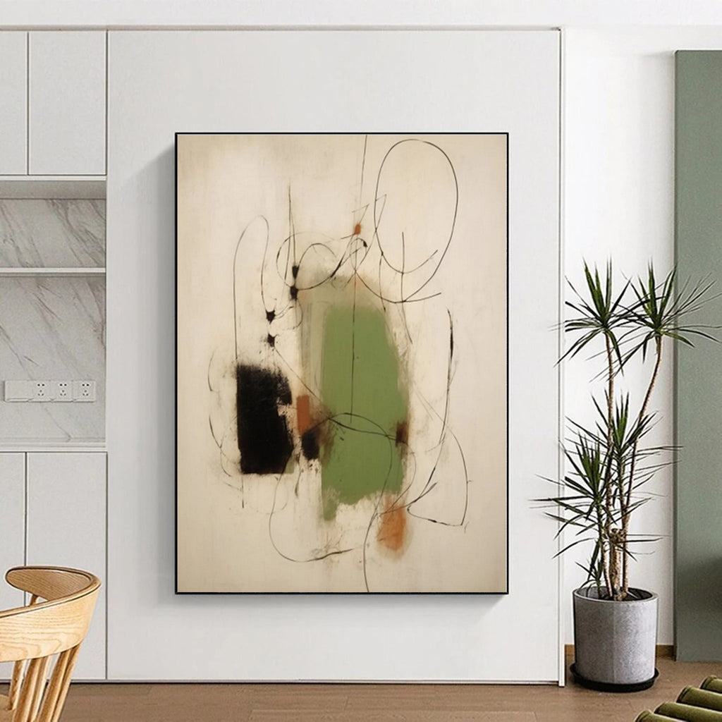 “Green - Black - Brown Abstract Lines” - Green, Black, Brown, White Abstract Painting On Canvas PS0518