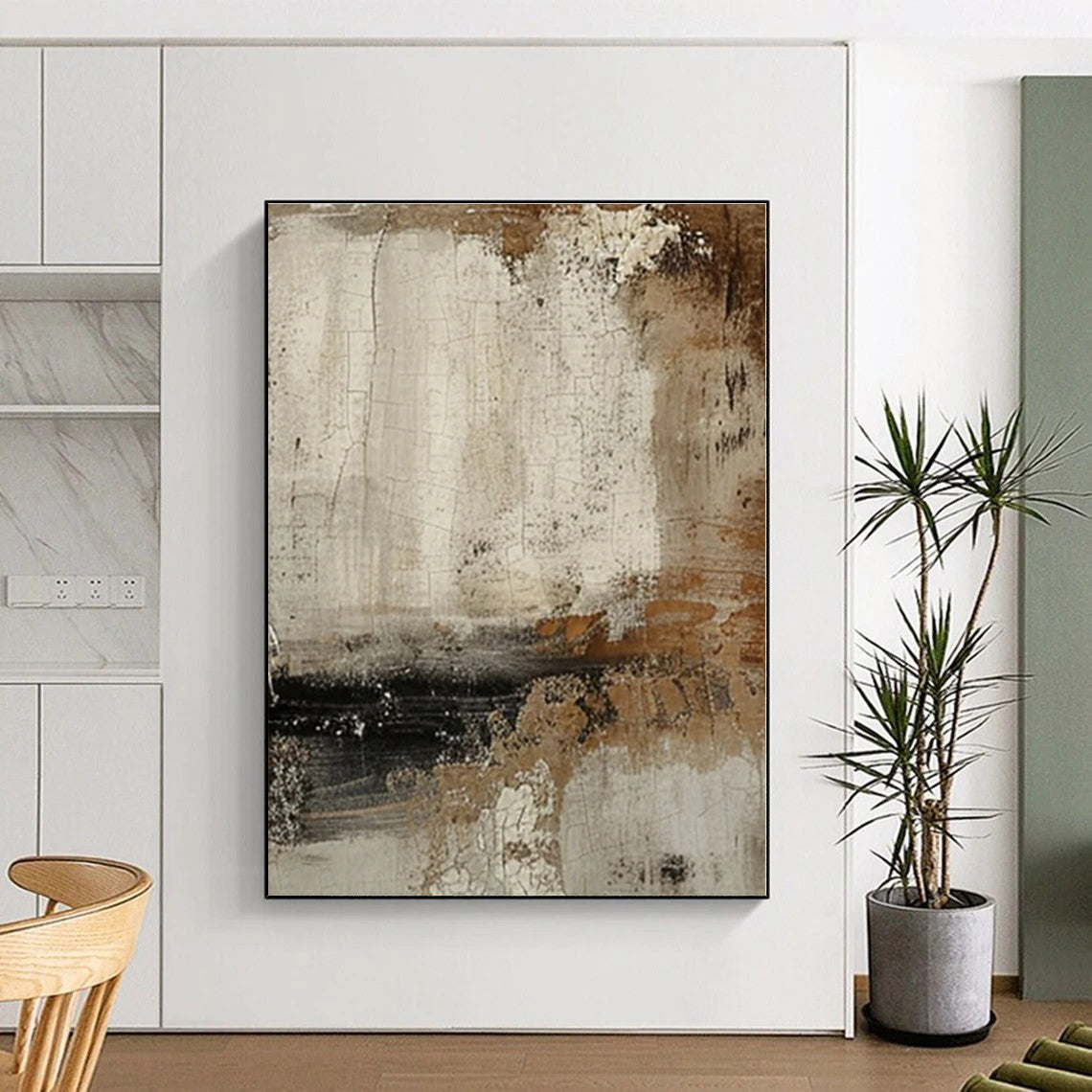 “Beige - Brown Textured Abstraction” - Beige, Brown Abstract Textured Painting On Canvas PS0551