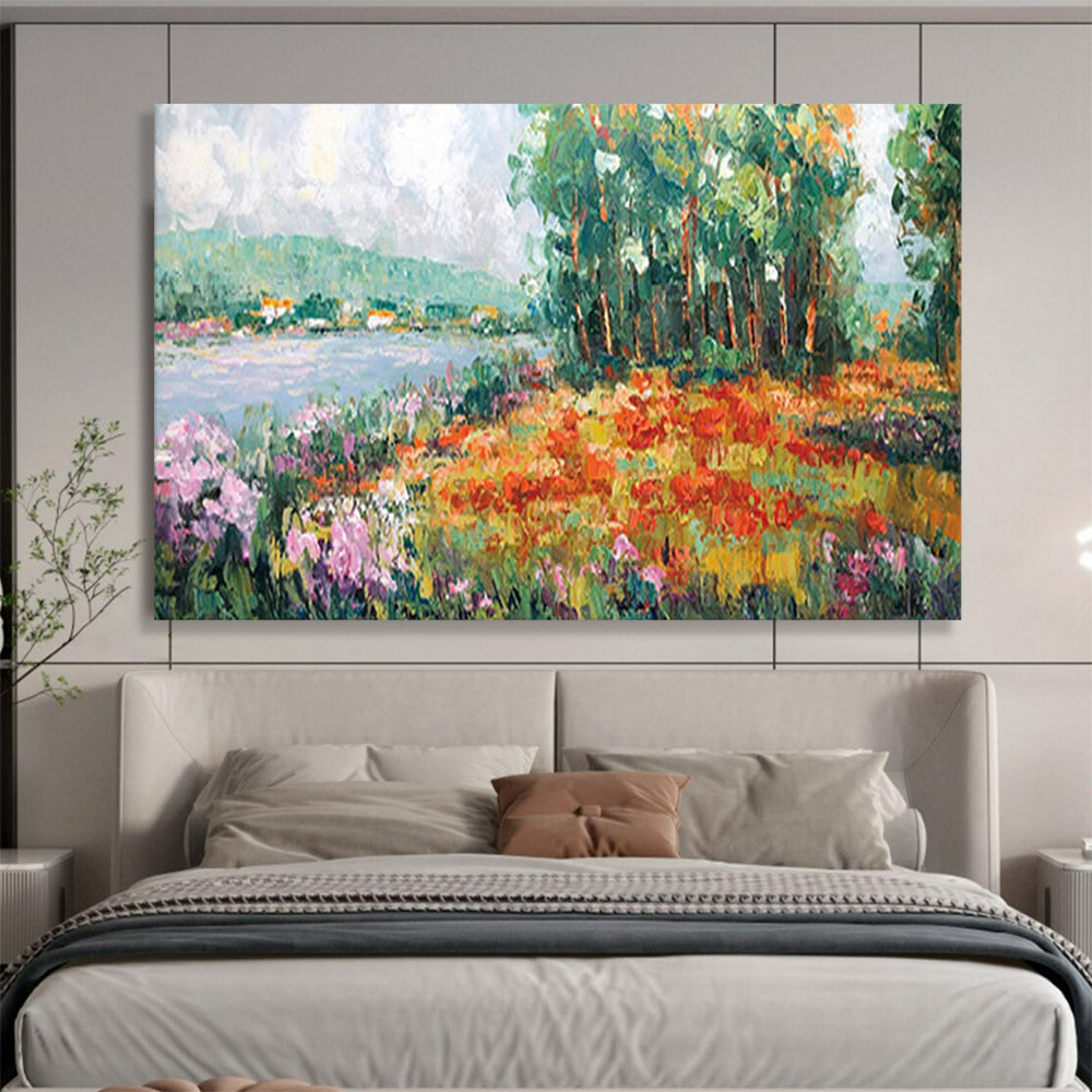 “Vibrant Lakeside Garden” - Impressionistic Landscape Painting On Canvas PT228
