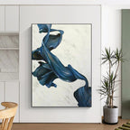 “Blue - White Abstract Flowing Ribbons” - Graceful Abstract Painting On Canvas PS0349