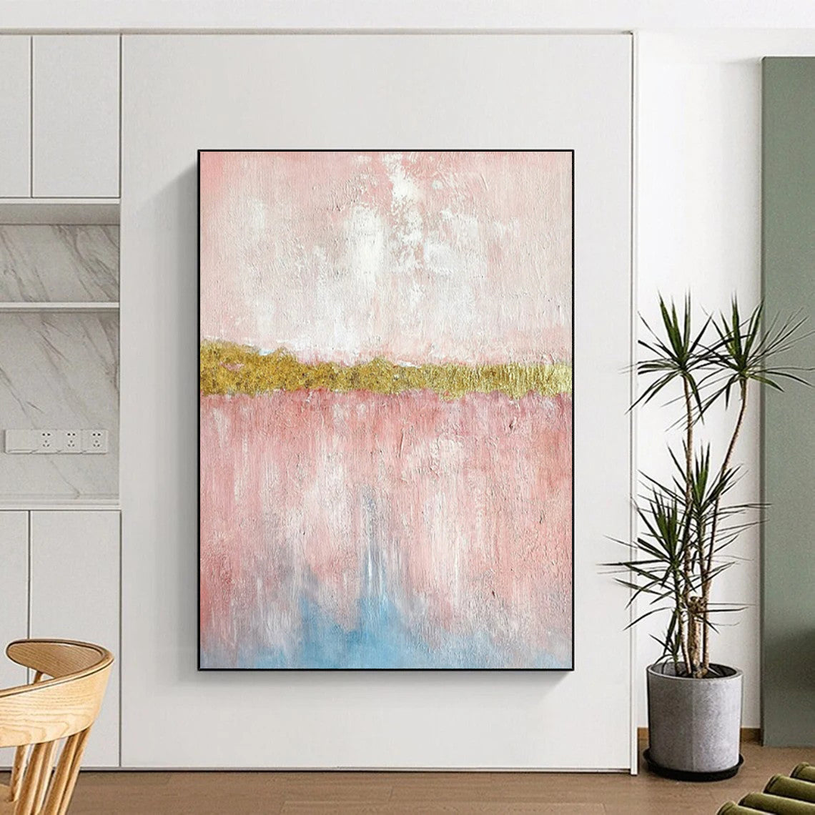 “Pink and Gold Abstract” - Minimalist Abstract Painting On Canvas PT2288