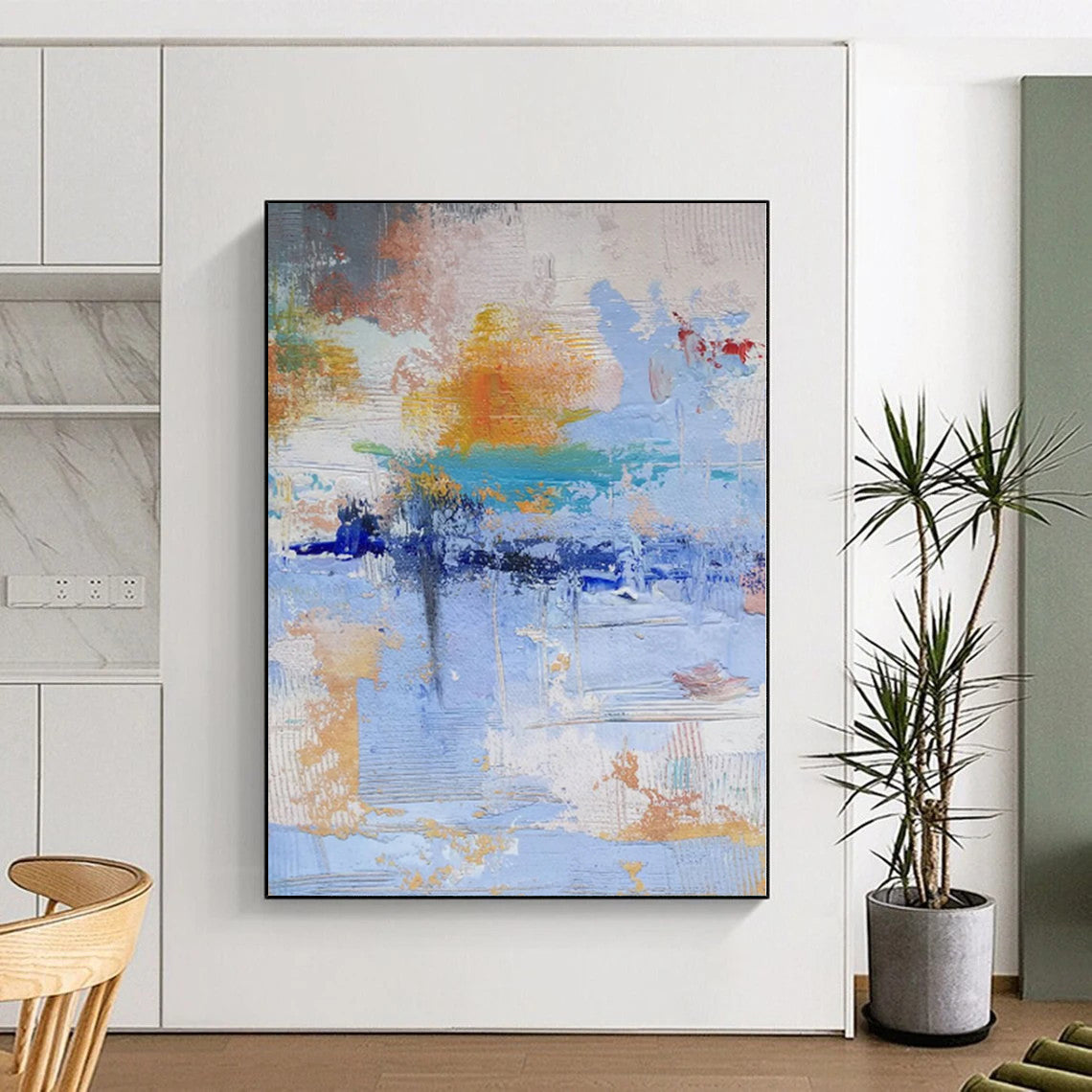 “Soft Blue - Orange Abstract Blend” - Gentle Abstract Painting On Canvas PS0224