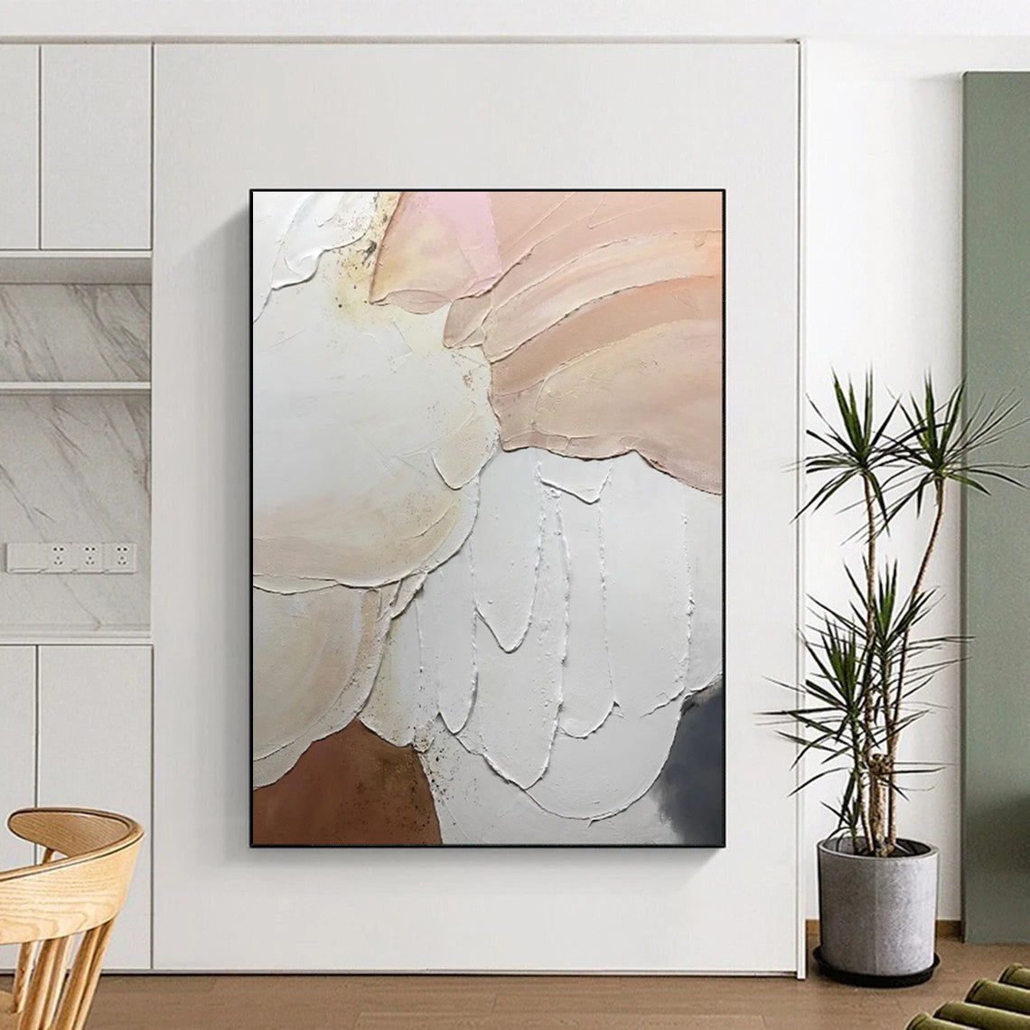 “Textured Neutral Shapes” - Abstract Impasto Painting On Canvas PT1991