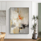 Beige, Gray, Orange & Black Abstract "Sunset Haze" Painting On Canvas PS0870